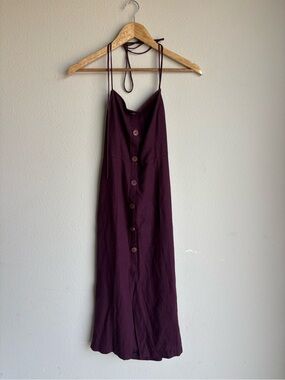Zara Plum Button-Front Spaghetti Strap Midi Dress